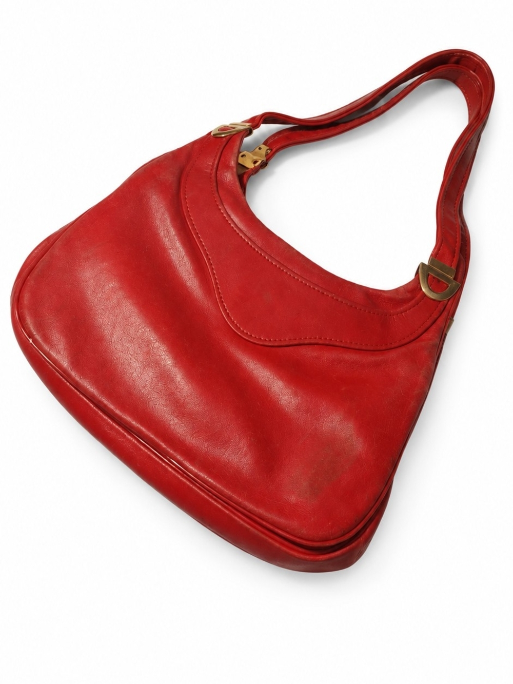 Vintage Red Leather Three-Compartment Shoulder Bag ๐ฅ ๐ฅ ๐ฅ